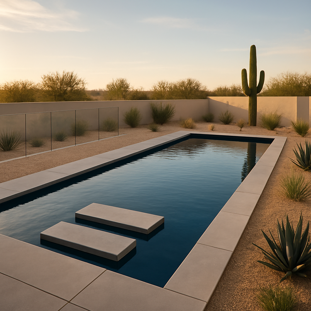Sleek modern lap pool with dark interior and floating steps