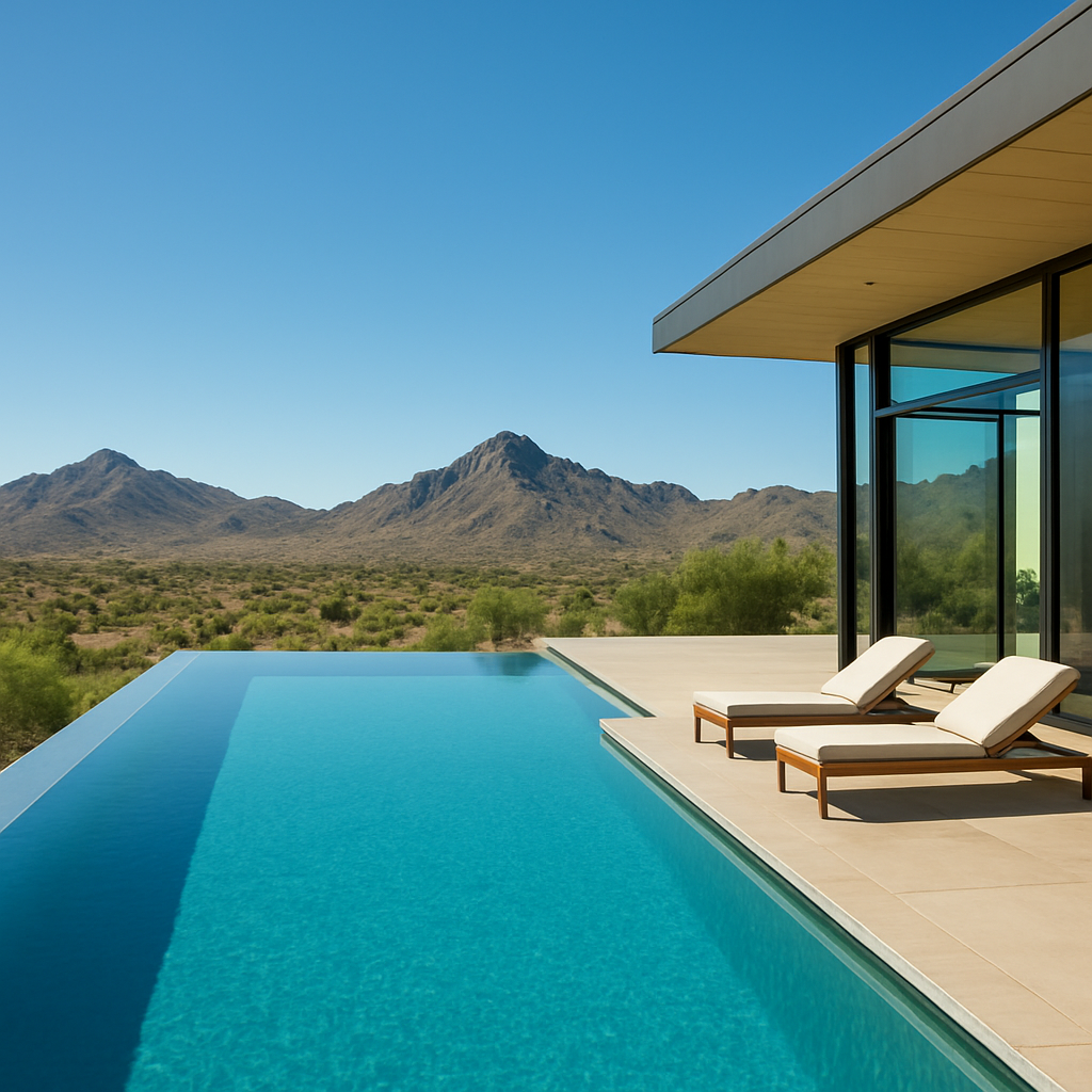 Infinity edge pool overlooking Arizona desert mountains